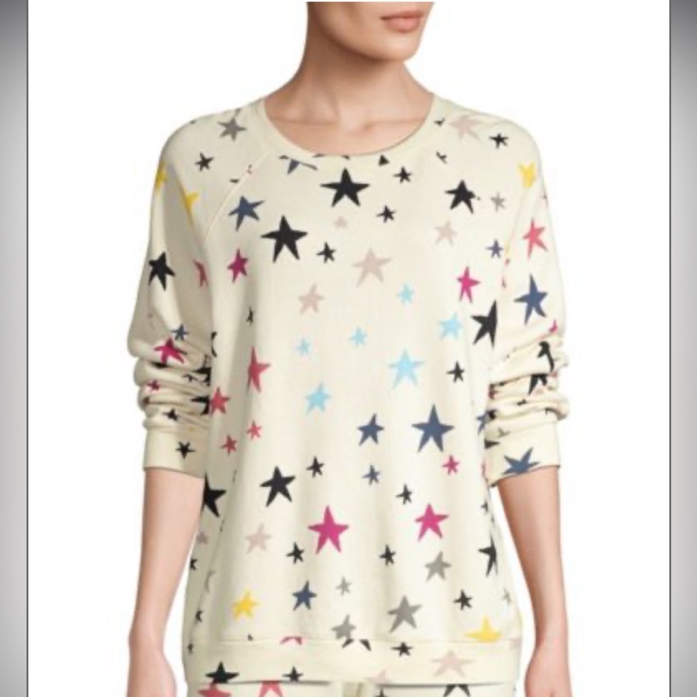 Monrow | Oversized Raglan Sleeve Multicolor Stars Sweatshirt